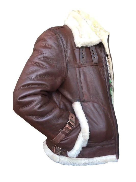 Veste en cuir volant avec fourrure pour homme, faite à la main