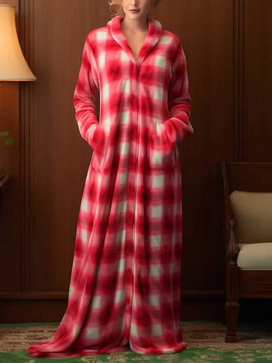 Julia - Manteau de nuit zippé à carreaux rouges