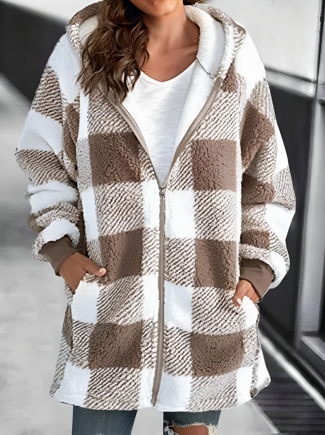Emma - Manteau à capuche surdimensionné à carreaux pour femmes