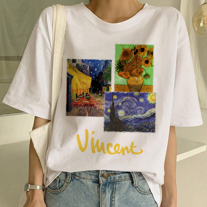 T-shirt imprimé peinture à l'huile Van Gogh