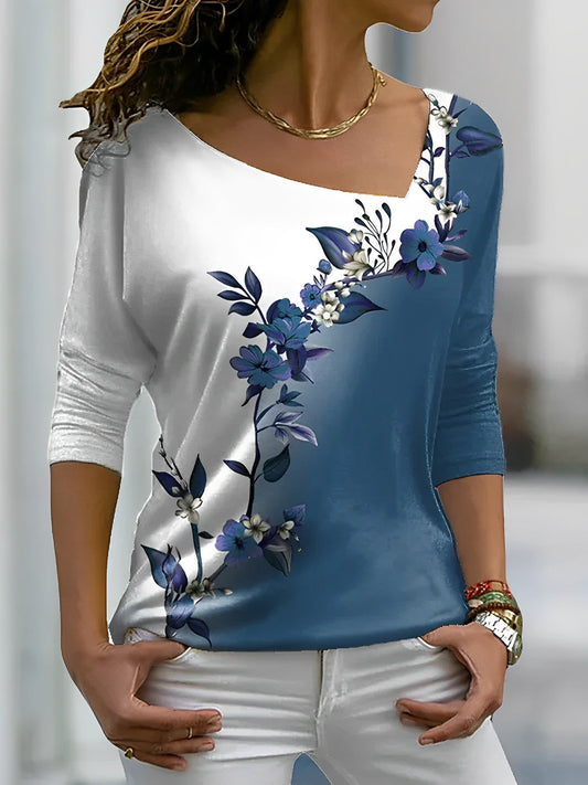 T Shirt floral à couleurs contrastées